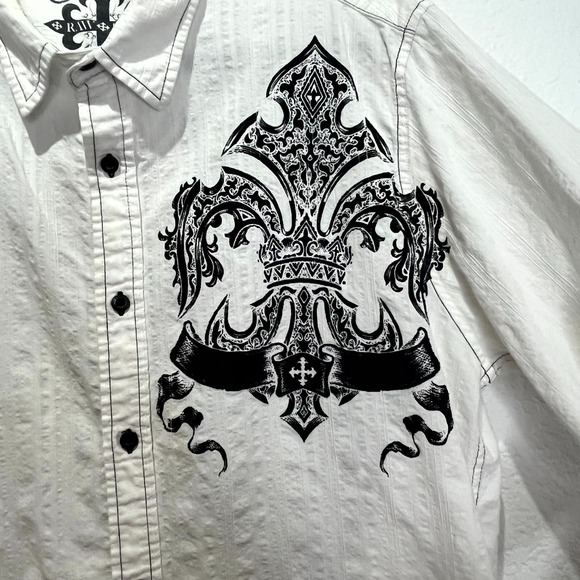 Raw State Shirt Mens Large White Graphic Renegade Goth Fleur de Lis Wings Cross - Picture 7 of 15